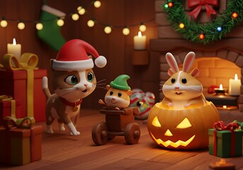 Cozy Christmas Critters: 3D Rendered Festive Fun