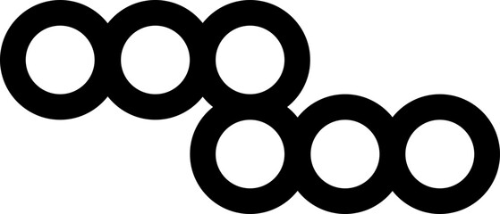 Flowing and uneven sequence of circles forming a curved path resembling a wave.