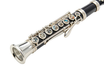 Naklejka premium PNG Close-up of a silver and black clarinet with decorative gemstones