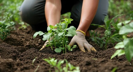 Planting seedlings in fertile soil
