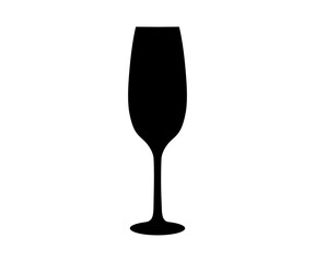 Glass of champagne icon silhouette. Black isolated glass of champagne illustration on transparent background. 
