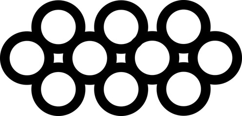 Cluster of circles in a flower-like hexagon shape where circular petals expand from a central point.