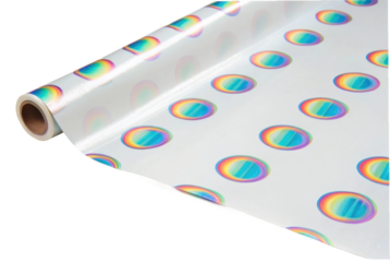 PNG Vibrant rainbow polka dot gift wrapping paper roll on white background