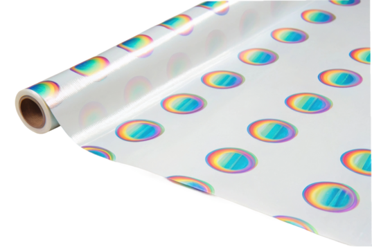 PNG Vibrant rainbow polka dot gift wrapping paper roll on white background