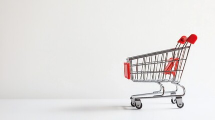 Shopping cart profile clean white background gigapixel image minimalist environment side view modern retail concept