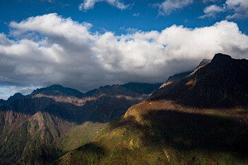 Early Morning Sunrise in the Himalayan Mountains with Cloud Shadows in Gosaikunda, Langtang, Nepal