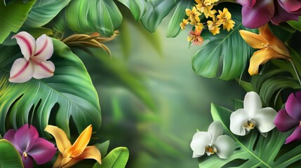 Create a vibrant tropical leaf border for your flyer design in a lush environment