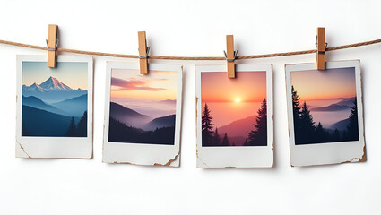Set of Four Distressed White-Bordered Polaroid-Style Photo Frames Isolated on Transparent Background