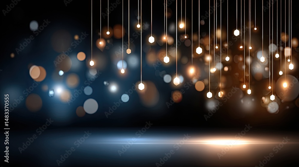 Poster dynamic display of light particles and blurred colors create a striking abstract background with a c