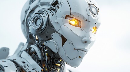 Fototapeta premium Robotic Head: Glowing Eyes, Detailed Mechanics, Futuristic Style