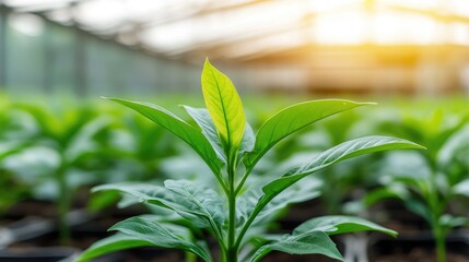 Obraz premium Green seedling growing in greenhouse cultivation freshness and vitality