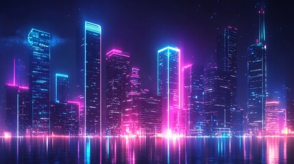 Fototapeta premium Illuminated nightlife adventure retro neonlit cityscape urban landscape nighttime aesthetic vision