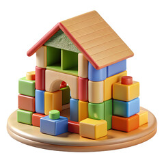 Obraz premium Colorful wooden toy house made of blocks with cubes for construction and play