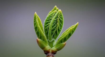 Emerging leaf bud symbolizing new beginnings and growth, featuring fresh green leaves