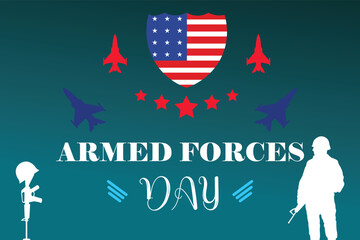 Armed Forces Day celebration vector with flag emblem, jets, and military figures
