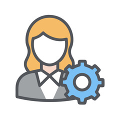 Obraz premium Woman with Gear Icon Representing Female Leadership in Technology or System Management