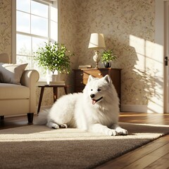 Sunlit Samoyed: Home Sweet Home