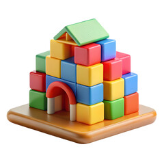 Obraz premium Colorful wooden toy building blocks in various shapes and sizes for kids to build and play with