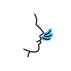 Nasal breathing or sense of smell outtline with color icon. Action promotion and advertising mockup Isolated symbol sign used for: mobile, app, design, web, dev, ui, ux, gui. Vector on white. EPS 10