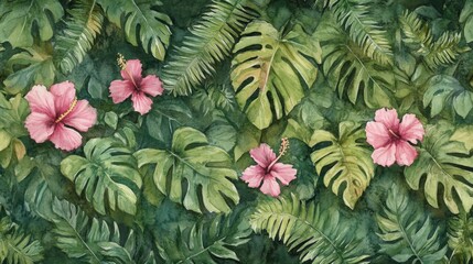 Create a seamless tropical foliage watercolor design tropical paradise digital art natural setting aerial view artistic expression for home decor