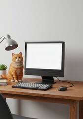 Ginger Cat's Cozy Workspace: 3D Rendered Desk Scene
