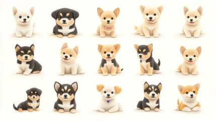 Obraz premium Adorable Collection of Cute Puppy Illustrations