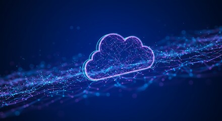 Glowing Cloud Network: Digital Art, Deep Blue Hues