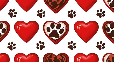 Pawsitive Love: Red Heart & Paw Print Pattern