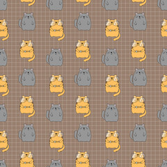 Obraz premium Seamless pattern with cute chubby gray and yellow cats