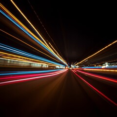 Colorful Light Trails on City Road at Night