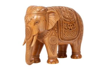 PNG Intricate wooden elephant carving with detailed patterns and ornate design