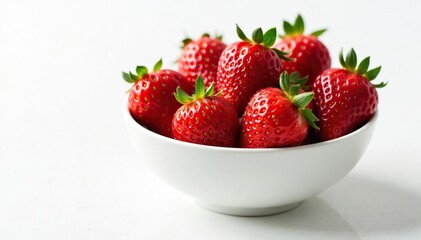 Bowl of fresh strawberries, vibrant red against pure white , fruit, red, fresh