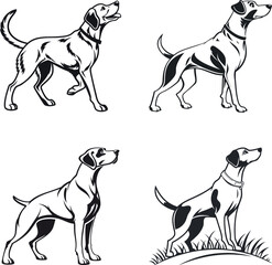Black and white hunting dog vector illustrations design