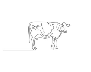 Cow outline drawing illustration. Continuous line draw of eid al Adha day vector