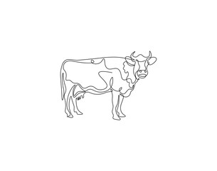 Cow outline drawing illustration. Continuous line draw of eid al Adha day vector