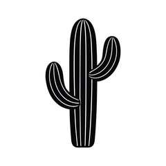 Obraz premium Saguaro Cactus Silhouette Desert Plant, Arid, Spines, Botanical, Icon, Graphic, Black, White, Nature