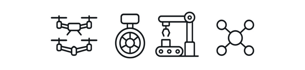 Obraz premium Minimalist drone, gauge, robotic arm, and quadcopter icons vector icon isolated
