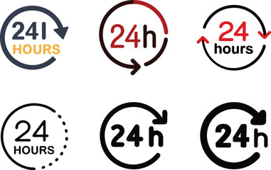 24 Hours Icon Set For Around The Clock Service And Support Design