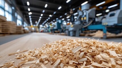 Close-up view of wood dust swirling off machinery in a woodshop, capturing the energy and craftsmanship of the woodworking process
