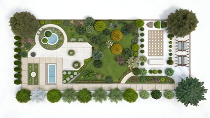 Top-Down 2D Landscape Design Plan Garden, Trees, Shrubs, and More