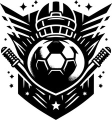 Football Logo Black and White Isolated on White Background
