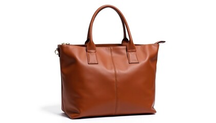 Brown leather tote bag, isolated on white background, brown bag, tote bag, leather bag