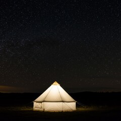 Illuminated Canvas Tent Under Starry Night Sky