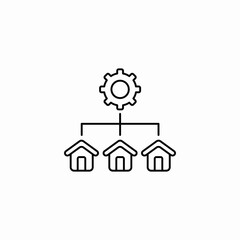 settings parameters three houses network integration icon sign vector