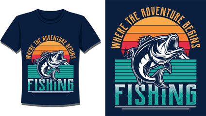 Fishing – Retro Rod & Reel Vector Artwork Tee