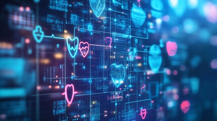 Obraz premium Floating hearts digital background virtual space soft focus image tech environment abstract concept