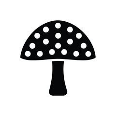 Black and White Spotted Mushroom Icon, Fungi, Nature Illustration