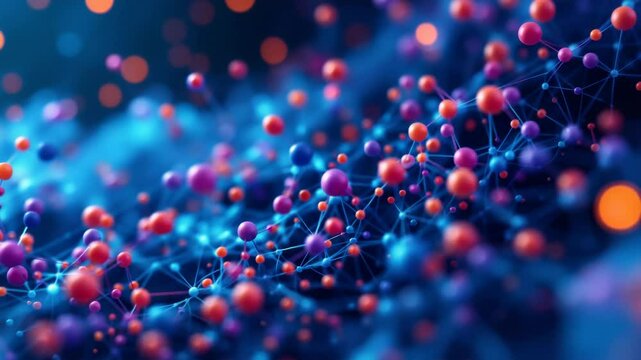 Colorful particles moving and connecting, creating complex structures