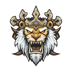 Dynamic esports logo featuring a fierce lion with a crown and intricate details showcasing power and strength