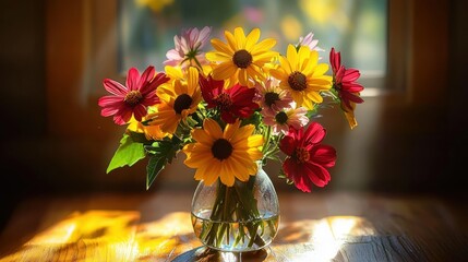 Vibrant flower bouquet in a glass vase